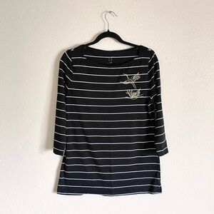 A New Day Black White Striped Boat Neck Top